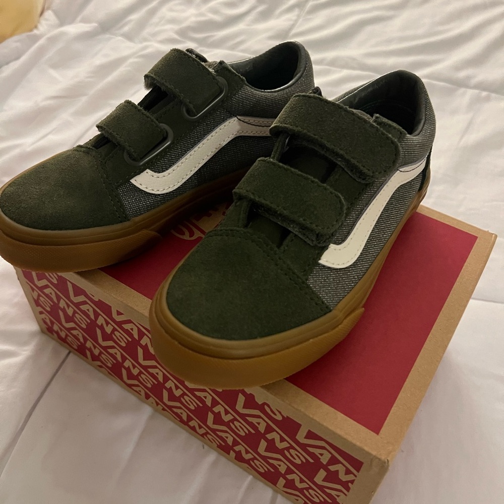 Vans Kids Olive and White Sneakers (Brand New)